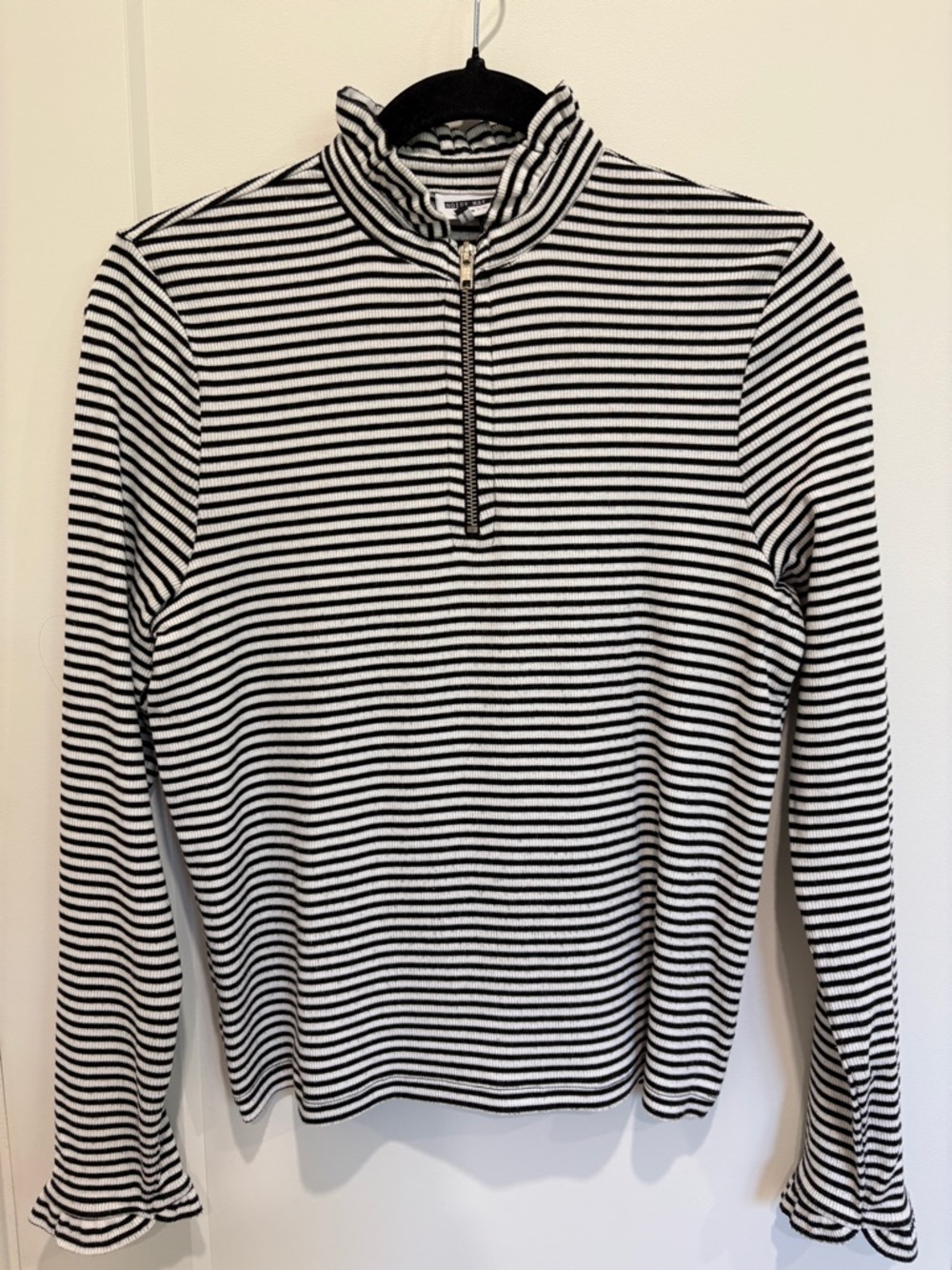 Noisy May Black & White Stripe Long-Sleeve Half-Zip Tee